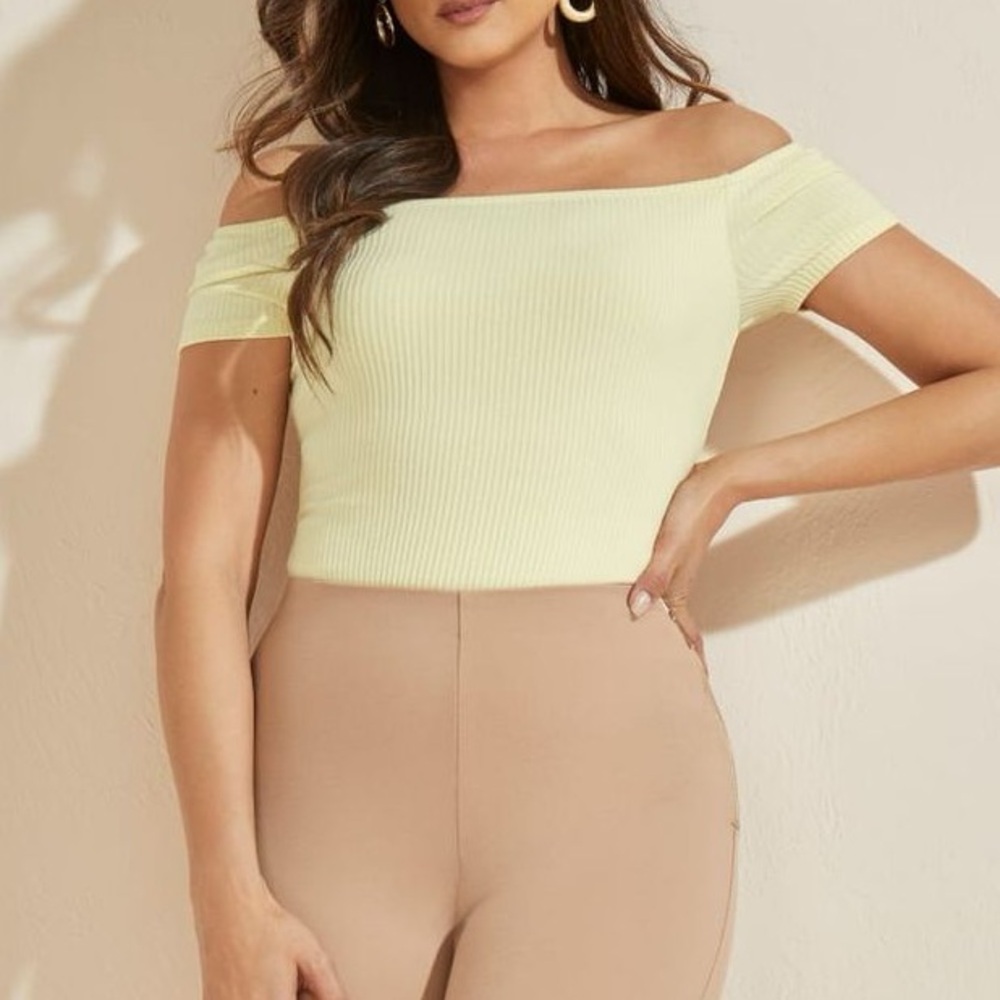 MARCIANO yellow rib-knit Angie bodysuit NWT size XS
